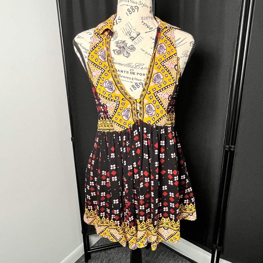 Free People Mini Dress Halter Neck Bohemian Print XS